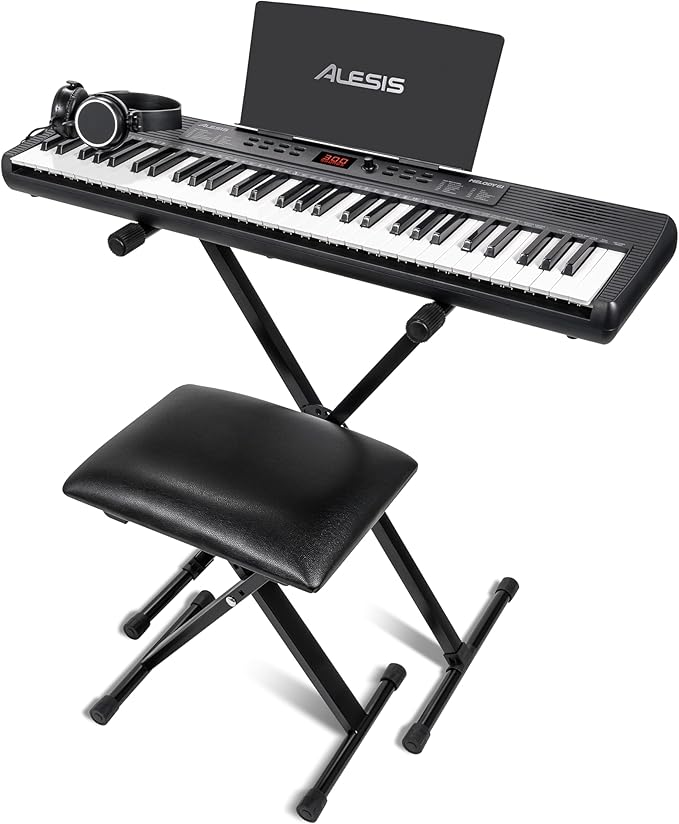 Alesis Melody 61 MK4 Keyboard Piano for Beginners with 61 Keys, Speakers, Stand, Bench, Headphones, Tablet/Sheet Music Stand, 300 Sounds and Music Lessons