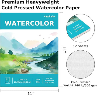 Hapikalor 11"x14" Watercolor Paper Pad, 1-Pack, 140lb/300gsm Artist Painting Drawing Paper Book, Art Supplies for Adults Kids, Watercolors, Watercolor Paint Set, Sketchbook, Journal, Teal