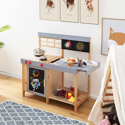 HONEY JOY Mud Kitchen, Wooden Outdoor Play Kitchen for Toddlers, Removable Sink, Chalkboard, Kids Kitchen Playset, Mud Table, Pretend Play Mud Kitchen for Kids Outdoor, Gift for Boys Girls