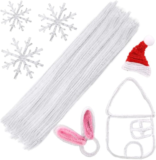 60 Pieces White Pipe Cleaners, Christmas Craft Pipe Cleaners, Pipe Cleaners Chenille Stem, Pipe Cleaners Bulk, Art Pipe Cleaners for Creative Home Decoration Supplies Arts and Crafts Project