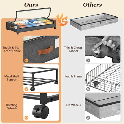 Yecaye 70L Under Bed Storage with Wheels, 3 Pack Larger Capacity Under Bed Storage Containers, Underbed Shoe Storage Organizer, Rolling Under Bed Metal Drawers for Clothes, Blankets, Hemp Grey