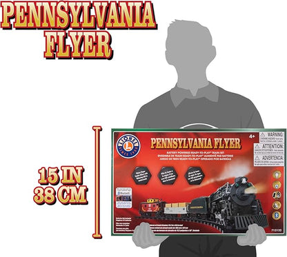 Lionel Battery-Operated Pennsylvania Flyer Freight Toy Train Set with Bluetooth, Locomotive, Train Cars, & Track with Authentic Train Sounds, Lights, & Water Vapor Smoke Effects for Kids 4+