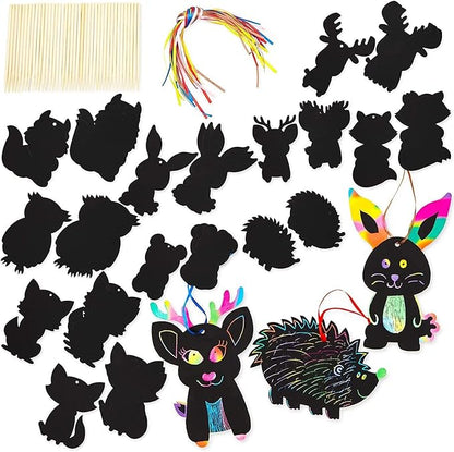 Bright Creations 40 Pack Hanging Woodland Animal Ornaments Set, Scratch Paper Art Kit for Kids, Decorations