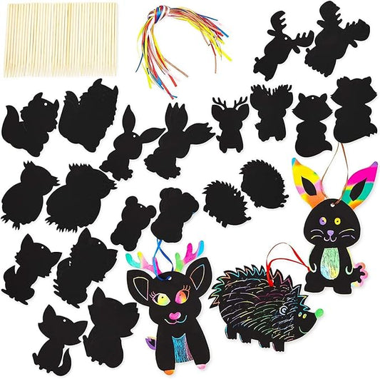 Bright Creations 40 Pack Hanging Woodland Animal Ornaments Set, Scratch Paper Art Kit for Kids, Decorations