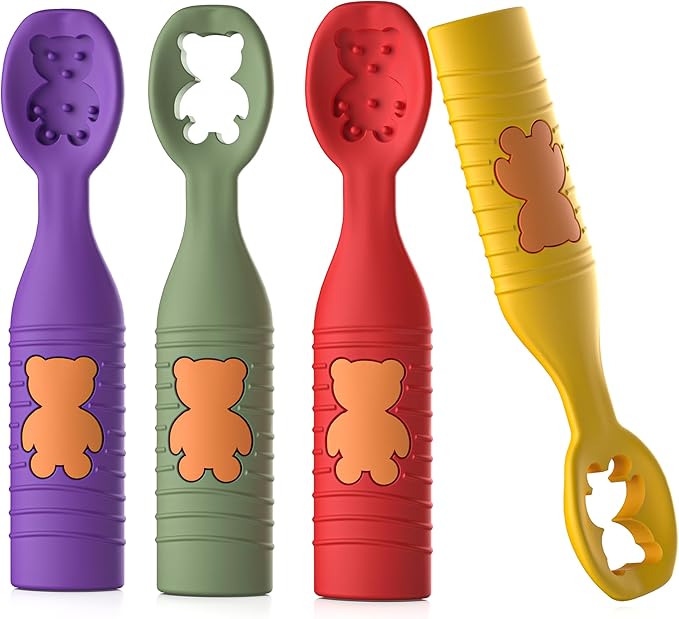 4 Pack Baby Spoons, First Stage Spoons, Food Grade Silicone, 6+ Months, Teething for Self Feeding, Toddler Utensils for Baby Led Weaning, BPA Free