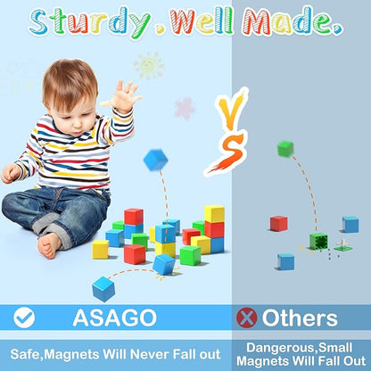 Magnetic Blocks, 1.34 inch Large Magnetic Building Blocks, 3D Magnetic Cubes for Toddlers, Preschool Educational Construction Kit, Sensory Montessori Toys Kids Blocks for Boys Girls Toddlers