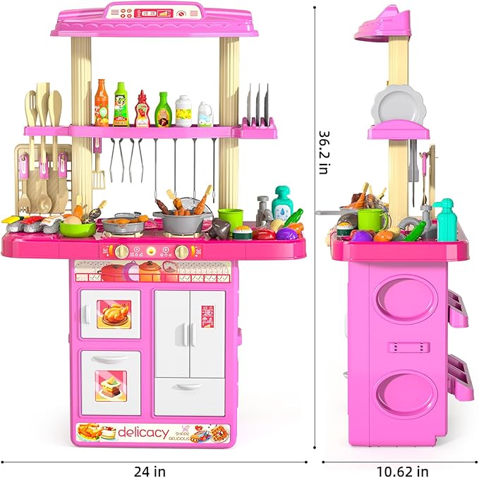 Pretend Play Kitchen Toys for Kid Age 3 4 5 6 7 - Double Sided Kitchen Appliance with Toy Accessories for Girls, Cooking Toys for Kids Ages 3, Gifts Toy for 3 4 5 6 Years Old Girls (Large)