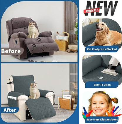 XINEAGE 100% Waterproof Recliner Cover, Non Slip Recliner Chair Cover with Elastic Band, Washable Recliner Slipcover with Storage Pockets for Kids, Pets (Dark Gray, 30")