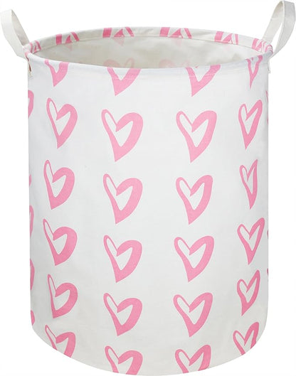 CLOCOR Pink Laundry Basket,Waterproof Baby Girls Nursery Hamper, Girls' Room Decor,Kids Toys Storage Bin,Gift Basket（Pink Heart