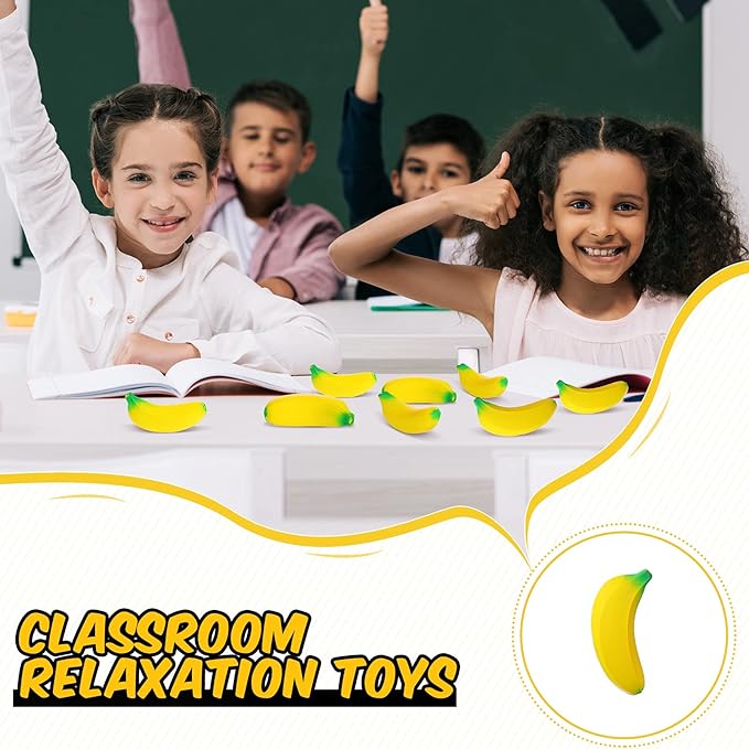 Kasyat 15 Pcs Banana Stress Toys Banana Stretchy Toys PU Relief Stress Balls Classroom Birthday Xmas Gifts Tiny Party Supplies for Relief Party Favors Bag Fillers(2.36 Inches)