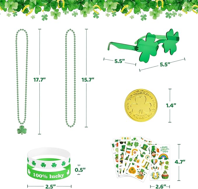 163Pcs St. Patrick's Day Accessories Party Favor Set, Tattoo Stickers, Necklaces, Bracelets, Shamrock Glasses, lucky Coins for Irish Party Supplies