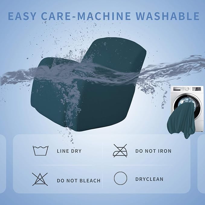 Easy-Going Recliner Stretch Sofa Slipcover Sofa Cover 1 Piece Furniture Protector Couch Soft with Elastic Bottom Kids,Polyester Spandex Jacquard Fabric Small Checks(Oversize Recliner,Deep Teal)