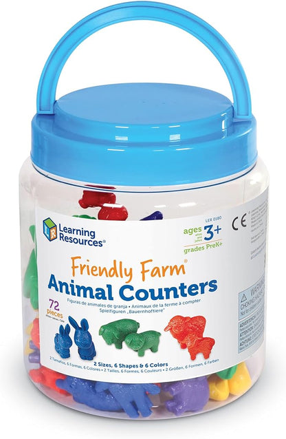 Learning Resources Friendly Farm Animal Counters - 72 Pieces, Ages 3+ Toddler Learning Toys, Preschool Learning Supplies, Classroom Desk Pets, Educational Counting and Sorting Toy