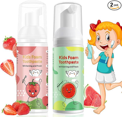 Foam Toothpaste Kids, Toddler Toothpaste with Low Fluoride, Kids Foam Toothpaste for U Shaped Toothbrush Electric Toothbrush, Foam Toothpaste for Children Kids Ages 3 Plus (Watermelon+Strawberry)