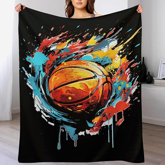Basketball Throw Blanket - Soft Flannel Sports Basketball Blankets for Teens Adults Women Men Basketball Lovers - Warm Basketball Throw Blankets for All Season Lap, Chair, Sofa, Couch, Bed - 80"x60"