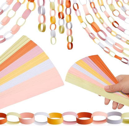 Lincia 1000 Sheet Paper Chain Garland Strips 1x8 Inch with Double Sided Tape, DIY Construction Paper Chains for Birthday Wedding Holiday Party Decorations, Crafts Supplies (Groovy Color)