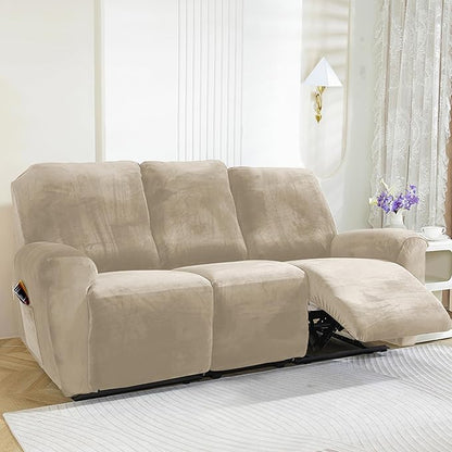 NORTHERN BROTHERS Stretchy Recliner Chair Covers, Velvet Recliner Covers, Lazy Boy Chair Cover (Khaki, 3 Seat)
