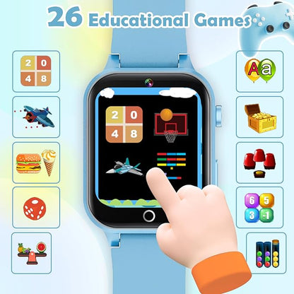 Luyiilo Smart Watch for Kids, with 26 Puzzle Games, Touch Screen, HD Camera, Alarm Clock, Toys for Ages 4-12 Years Old.Birthday Gift for Boys Girls (Soft Blue)