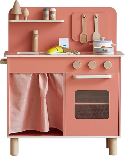 Giant bean Wooden Play Kitchen, Nordic Play Kitchen for Toddlers 1-3, with Cookware Accessories, Pretend Cooking Food Set for Toddlers Boys & Girls