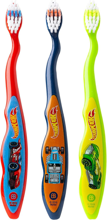 Brush Buddies Hot Wheels Manual Soft Bristled Toothbrush for Kids, Multi-Colored & Fun Toddler Toothbrushes, Anti-Slip Grip Handle, Children's Toothbrush, Kids Travel Toothbrush, 3 Pack