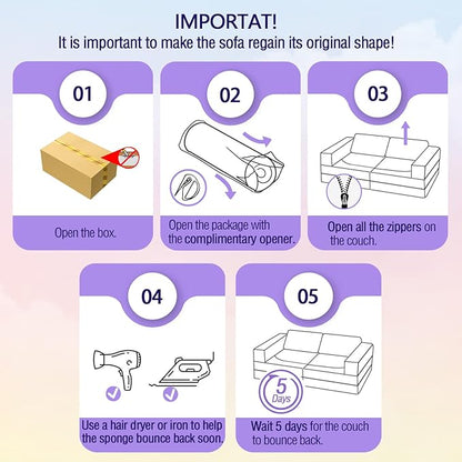 MeMoreCool Toddler Couch, 10-Piece Modular Play Sofa for Playroom, Fold Out Kids Couch for Girl Boy, Glow Rainbow