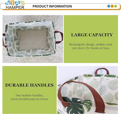 NTAOHAMPER Rectangular Green Storage Basket, Waterproof Safari Nursery Box with Handles for Bedroom, Jungle Theme Gifts Basket, Momstera Decor(Leaf)