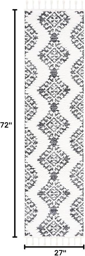 Safavieh Moroccan Tassel Shag Collection Runner Rug - 2'3" x 6', Grey & Ivory, Moroccan Design, Ideal for High Traffic Areas in Entryway, Kitchen & Bathroom (MTS652H-26)