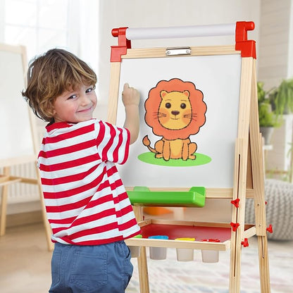 JOYOOSS Easel for Kids Art Easel Kids Easels for Toddlers,Wooden Kid Easel with Paper Roll - Adjustable Magnetic Double Sided, Toddler Art Easel for Toddlers 2-4 Years and Art Easel for Kids Ages 4-8