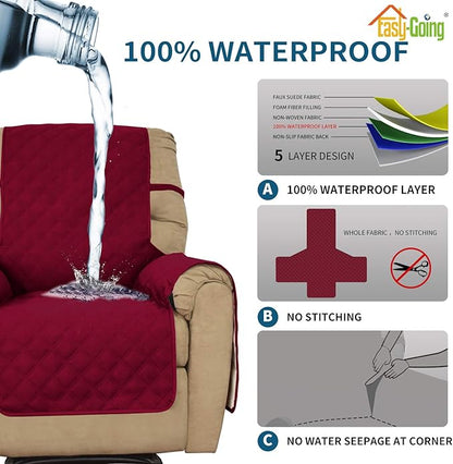 Easy-Going Sofa Slipcover Waterproof Recliner Chair Cover Non-Slip Fabric Couch Cover for Living Room Washable Furniture Protector for Pets Kids Children Dog Cat (Recliner, Wine)