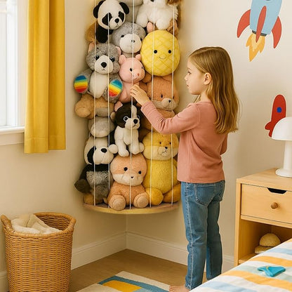PUTSKA Nursery Furniture Hanging Organizer – Wall Mounted Stuffed Animal Storage for Baby Room, Corner Plush Collection Display & Nursery Organization System, Space-Saving Vertical Storage - Plain
