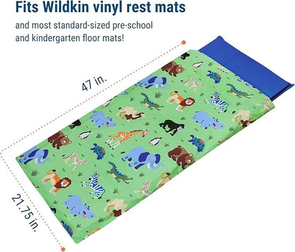 Wildkin Kids Nap Mat Cover for Boys & Girls, Sewn-in Flap Design Rest Mat Cover, Perfect for Preschool and Daycare, Fits Our Vinyl Nap Mat up to 1.5 Inches Including Basic Sleep Mat (Wild Animals)