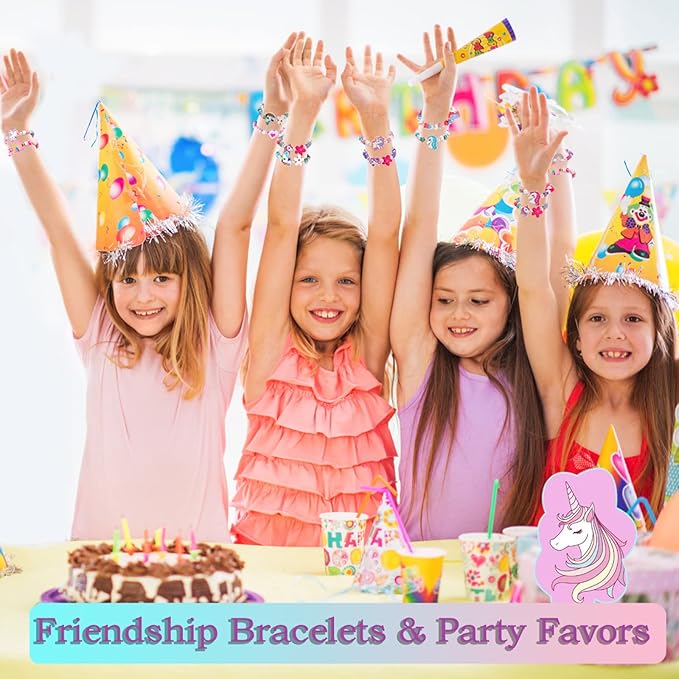 12 Pcs Kids Bracelets for Toddlers Girls - Unicorn Party Favors Pinata Stuffers Birthday Goodies Bag Stuffers Fillers, Cute Wooden Beaded Bracelets Rainbow Heart Pendants Play Jewelry Gifts