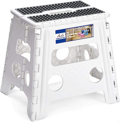 ACKO Folding Step Stool - 13" Height Premium Heavy Duty Step Stools for Adults and Kids, Upgrade Step Stool Kitchen Garden Bathroom Stepping Stool (White)