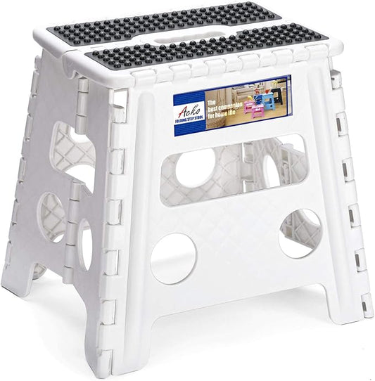 ACKO Folding Step Stool - 13" Height Premium Heavy Duty Step Stools for Adults and Kids, Upgrade Step Stool Kitchen Garden Bathroom Stepping Stool (White)