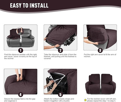 KinCam Recliner Covers, Stretch Reclining Chair Covers, Recliner Sofa Slipcovers Stripe Jacquard Recliner Couch Covers Furniture Protector Covers for Pet Kid (2 Seater, Chocolate)