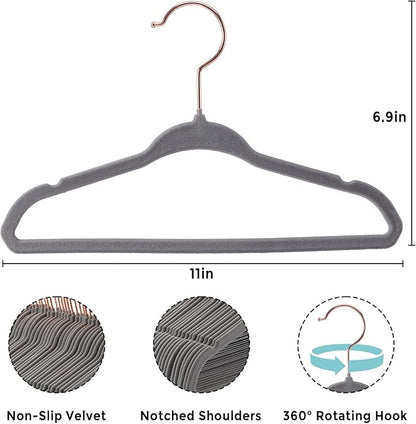 Baby Velvet Hangers 30Pack - 11 Inch Non-Slip Kids Hangers for Clothes - Small Toddler Child Hangers Durable for Every Use - 10 Hanger Clips Included, Gray