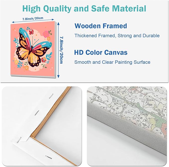 2 Pack Paint by Numbers Kit for Kids Butterfly Paint by Number Kits Age 4-8 Painting Canvas for Kids Ages 8-12 Girls Framed Canvas Paint by Numbers Drawing Kit Color by Numbers Kit for Kids 8x8 Inch