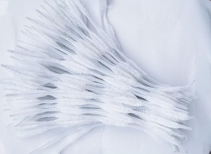 Carykon Pack of 100 Pipe Cleaners Fuzzy Bumpy Chenille Stems for Creative Handmade DIY Art Craft (White)