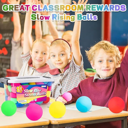 24 Pack Stress Balls for Kids Adults,Slow Rising Stress Ball, Fidget Toys for Anxiety Relief,Hand Therapy Sensory Squishy Ball,Bulk Squeeze Balls,Party Favors Classroom Prizes Goodie Bag Stuffers(2")