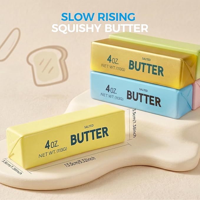 1PC Butter Squishy, Soft Slow Rising Squeeze Toys, Butter Stick Squishy Fidget Toys and Stress Balls Squishies for Office Desk Toys, Party Favors & Birthday Gifts(Yellow)