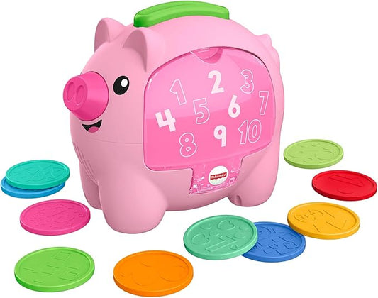 Fisher-Price Baby Musical Toy Laugh & Learn Count & Rumble Piggy Bank with Songs & Motion for Infants & Toddlers Ages 6+ Months