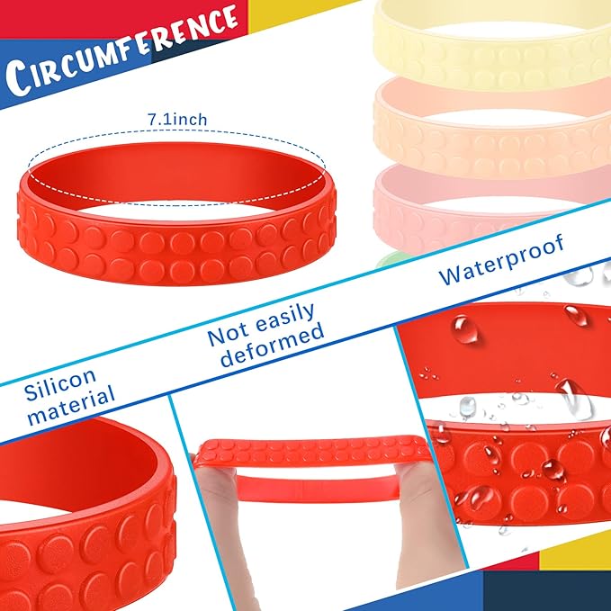 Civaner 60 Pieces Silicone Building Block Bracelets Rubber Bracelets Wristbands Colorful Birthday Party Favors for Goodie Bag Fillers Carnival Prize Supplies, 5 Colors