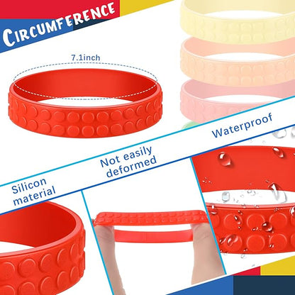 Civaner 60 Pieces Silicone Building Block Bracelets Rubber Bracelets Wristbands Colorful Birthday Party Favors for Goodie Bag Fillers Carnival Prize Supplies, 5 Colors