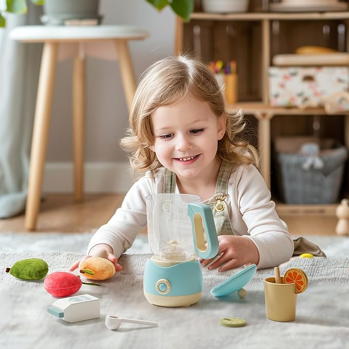 ROBOTIME Pretend Play Kitchen Appliances Toy, Junior Blender Toy with Realistic Light and Sounds, Play Kitchen Accessories Set for Kids Ages 3+, Pretend Kitchen Toys for Boys and Girls