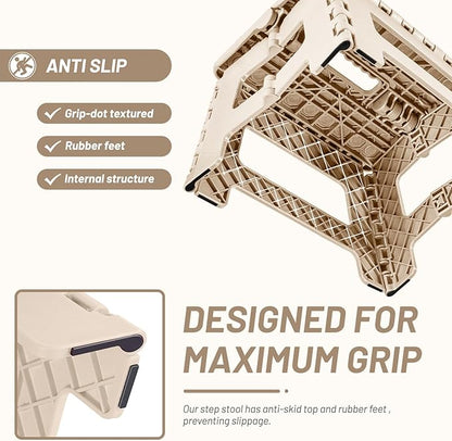 Delxo Folding Step Stool,9 Inch Lightweight Plastic Step Stool,Portable Collapsible Foldable Step Stool Non Slip Folding Stools for Kitchen Bathroom Bedroom in Khaki,1 Pack