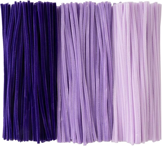 Caydo 300 Pieces Purple Pipe Cleaners, Thick Fluffy Chenille Stems, Pipe Cleaner Crafts for Arts & Crafts, Perfect for Making Animals, Flowers, and Mother's Day Decorations