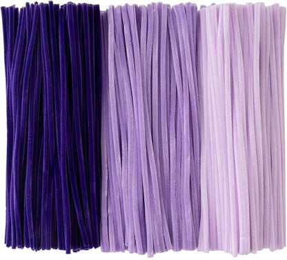 Caydo 300 Pieces Purple Pipe Cleaners, Thick Fluffy Chenille Stems, Pipe Cleaner Crafts for Arts & Crafts, Perfect for Making Animals, Flowers, and Mother's Day Decorations