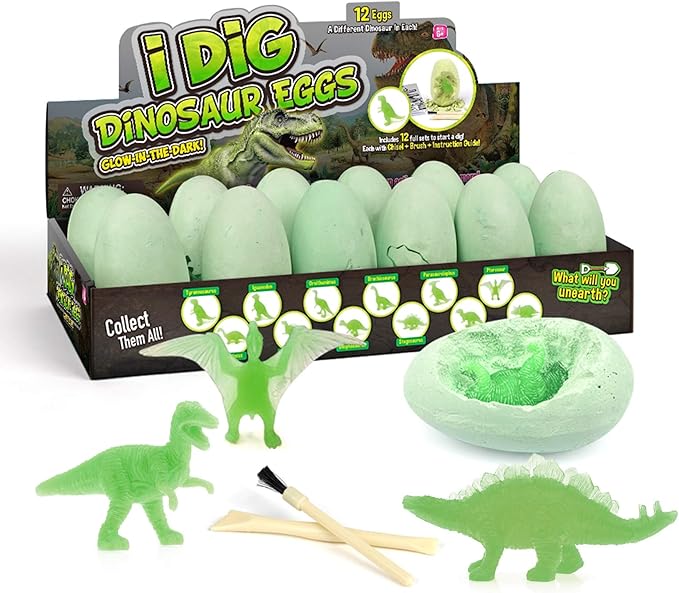 Dino Eggs Kit,12 Pack Dinosaur Eggs Toy,Glow in The Dark Dinosaur Fossil - Dinosaur Toys for Boys & Girls, Great Birthday, Science Gift