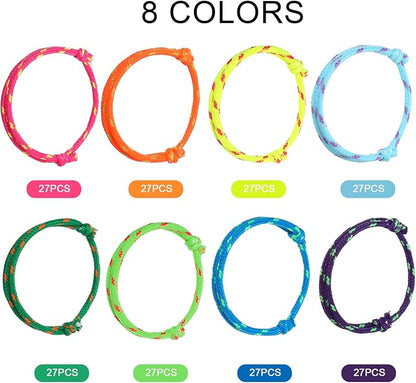 WILLBOND 216 Neon Friendship Bracelets Bulk for Kids Birthday Classroom Student Gift Adjustable Paracord Bracelets Rope Woven Neon Colors Valentine Day Gift Girls Boy Party Favors