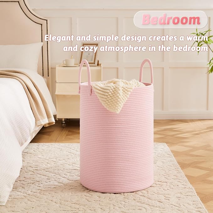Artfeel Laundry Basket,Woven Cotton Rope Laundry Hamper,100L for Decorative Storage of Dirty Clothes,Toys and Blankets in Bathroom,Baby Room and Living Room